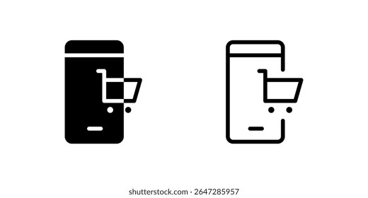 Mobile shopping icons featuring carts, payment apps, and digital checkout flows.