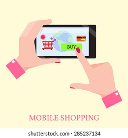 Mobile Shopping Infographic Concept. Vector Flat Illustration.