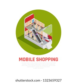 Mobile shopping isometric concept with purchase and ordering symbols isometric vector illustration