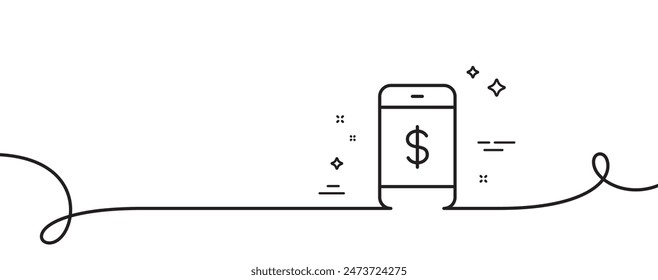 Mobile Shopping line icon. Continuous one line with curl. Smartphone Online buying sign. Dollar symbol. Smartphone payment single outline ribbon. Loop curve pattern. Vector