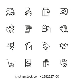 Mobile shopping line icon set. Set of line icons on white background. Paper packet, mark, star. Online shopping concept. Vector illustration can be used for topics like technology, apps