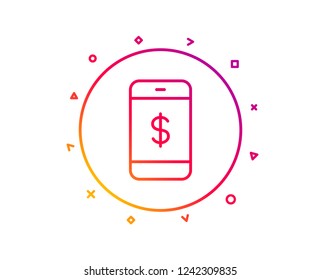 Mobile Shopping line icon. Smartphone Online buying sign. Dollar symbol. Gradient pattern line button. Smartphone payment icon design. Geometric shapes. Vector