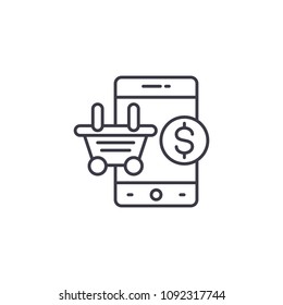 Mobile shopping linear icon concept. Mobile shopping line vector sign, symbol, illustration.