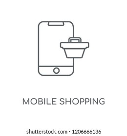 Mobile shopping linear icon. Mobile shopping concept stroke symbol design. Thin graphic elements vector illustration, outline pattern on a white background, eps 10.