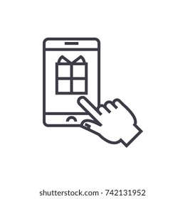 mobile shopping linear icon, sign, symbol, vector on isolated background
