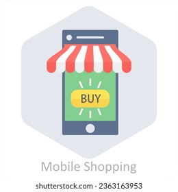 Concepto de icono de Mobile Shopping y mcommerce
