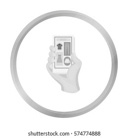 Mobile shopping online icon in monochrome style isolated on white background. E-commerce symbol stock vector illustration.