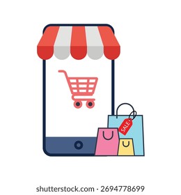 Design de vetor plano de loja on-line de compras móveis