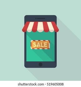 mobile shopping ,online store on the smartphone concepts vector illustration flat modern style