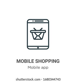 Mobile shopping outline vector icon. Thin line black mobile shopping icon, flat vector simple element illustration from editable mobile app concept isolated stroke on white background