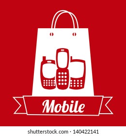 mobile shopping over red background vector illustration
