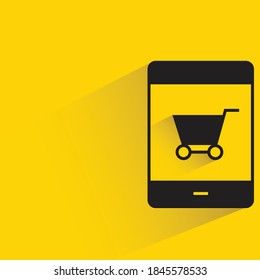 mobile shopping with shadow on yellow background