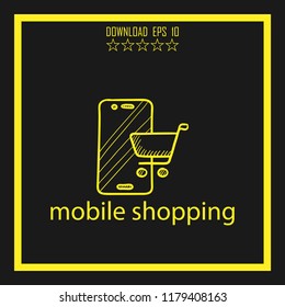 mobile shopping sketch vector icon