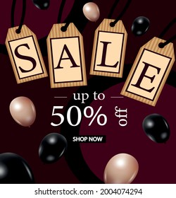 Mobile shopping. Template. Vector pattern. Background with balloons. Discount up to 50% off.Limited offer.Online marketing promotion.Sale  illustration. Fashion