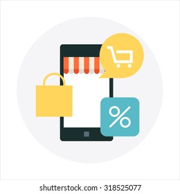 Mobile shopping theme, flat style, colorful, vector icon set for info graphics, websites, mobile and print media.