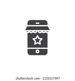 Mobile shopping vector icon. filled flat sign for mobile concept and web design. Smartphone with store on screen simple solid icon. Symbol, logo illustration. Pixel perfect vector graphics