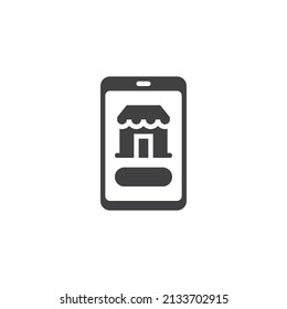 Mobile shopping vector icon. filled flat sign for mobile concept and web design. Cell Phone with store glyph icon. Symbol, logo illustration. Vector graphics