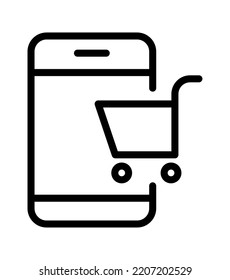 Mobile shopping vector icon. Sign shop online purchases on Mobile. buy symbol isolated on white background. e-commerce web technology.