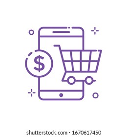 Mobile Shopping Vector illustration. Shopping and E-commerce Outline icon. EPS 10 File