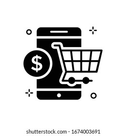 Mobile Shopping Vector illustration. Shopping and E-commerce Glyph icon. 