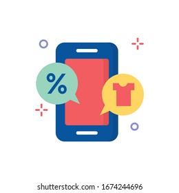 Ilustración del vector de compras móvil. Icono de Compras y comercio electrónico Flat. 