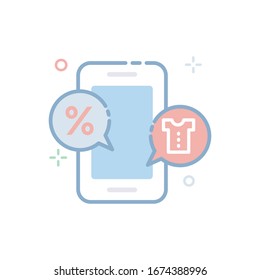 Mobile Shopping Vector illustration. Filled Outline Color Icon.