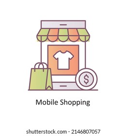 Mobile Shopping vector Outline Icon Design illustration. Mobile Marketing Symbol on White background EPS 10