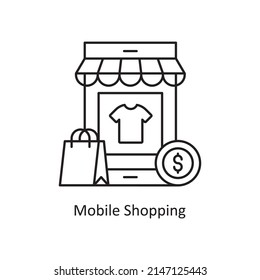 Mobile Shopping vector Outline Icon Design illustration. Mobile Marketing Symbol on White background EPS 10