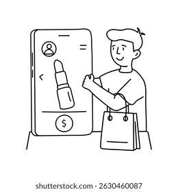 Mobile shopping  vector outline illustrations. EPS 10 file