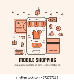 Mobile shopping, Vector technology concept