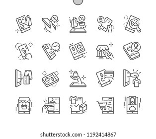 Mobile shopping Well-crafted Pixel Perfect Vector Thin Line Icons 30 2x Grid for Web Graphics and Apps. Simple Minimal Pictogram