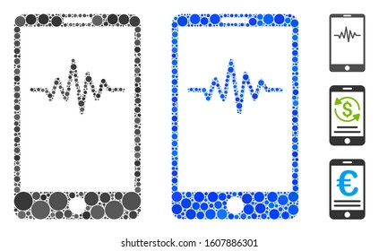 Mobile signal graph composition of filled circles in different sizes and color tints, based on mobile signal graph icon. Vector filled circles are grouped into blue composition.