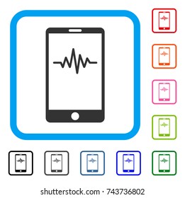 Mobile Signal Graph icon. Flat grey iconic symbol in a blue rounded frame. Black, gray, green, blue, red, orange color versions of Mobile Signal Graph vector. Designed for web and app UI.