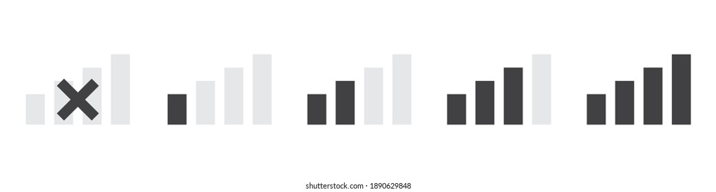 Mobile signal level icon set. Set with signal strength on white background. Communication icon symbol. Communication icon set. Symbol, sign. Status bar icon. Wireless communication. EPS 10