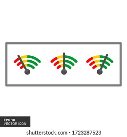 Mobile signal strength indicator template. Wi-fi, wireless connection, antenna signal strength, isolated vector illustrations on a white background.