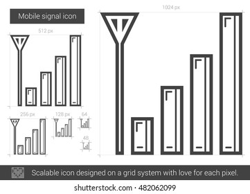 Icono de línea vectorial de señal móvil aislado en fondo blanco. Icono de línea de señal móvil para infografía, sitio web o aplicación. Icono escalable diseñado en un sistema de cuadrícula.
