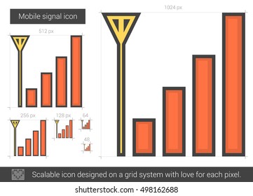 Mobile signal vector line icon isolated on white background. Mobile signal line icon for infographic, website or app. Scalable icon designed on a grid system.