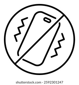 Mobile silence mode sign round line vector icon with editable stroke, symbolizing quiet zones, no disturbance, and silent mode notifications