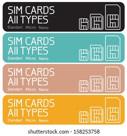 Mobile sim card retro types set in vector