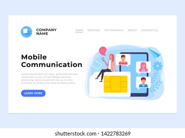 Mobile sim communication chat banner web page site concept. Vector flat graphic design cartoon illustration