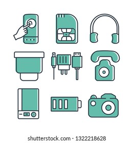 mobile sim headphone blue tooth charger telephone power bank battery camera icon set