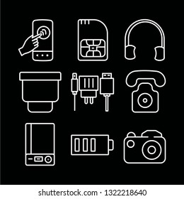 mobile sim headphone blue tooth charger telephone power bank battery camera icon set