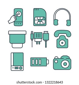 mobile sim headphone blue tooth charger telephone power bank battery camera icon set