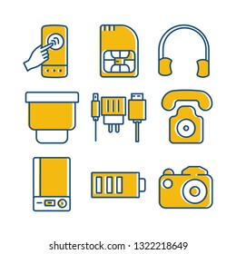 mobile sim headphone blue tooth charger telephone power bank battery camera icon set