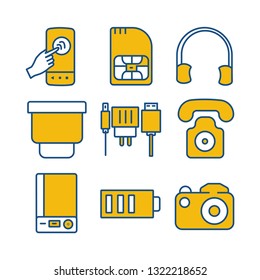 mobile sim headphone blue tooth charger telephone power bank battery camera icon set