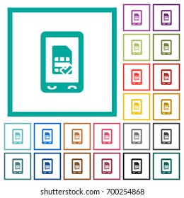 Mobile simcard accepted flat color icons with quadrant frames on white background