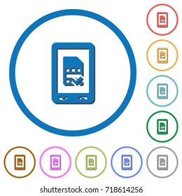 Mobile simcard accepted flat color vector icons with shadows in round outlines on white background