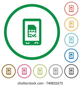 Mobile simcard accepted flat color icons in round outlines on white background