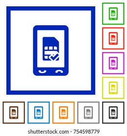 Mobile simcard accepted flat color icons in square frames on white background