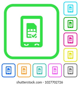 Mobile simcard accepted vivid colored flat icons in curved borders on white background